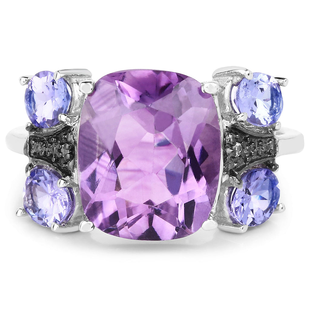 5.53 Carat Genuine Amethyst, Tanzanite & White Topaz .925 Sterling Silver Ring