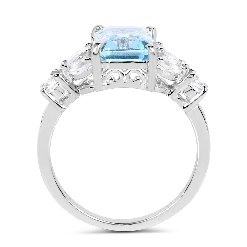 3.38 Carat Genuine Blue Topaz & White Topaz .925 Sterling Silver Ring