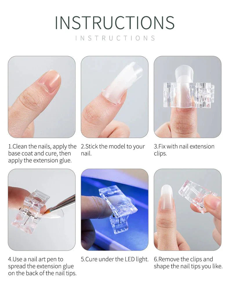 10-Piece Nail Tips Clip Set - Quick Poly Gel Extension Clamps