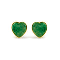 18K Yellow Gold 9x8 MM Bezel Set Green Jade Heart Stud Earrings