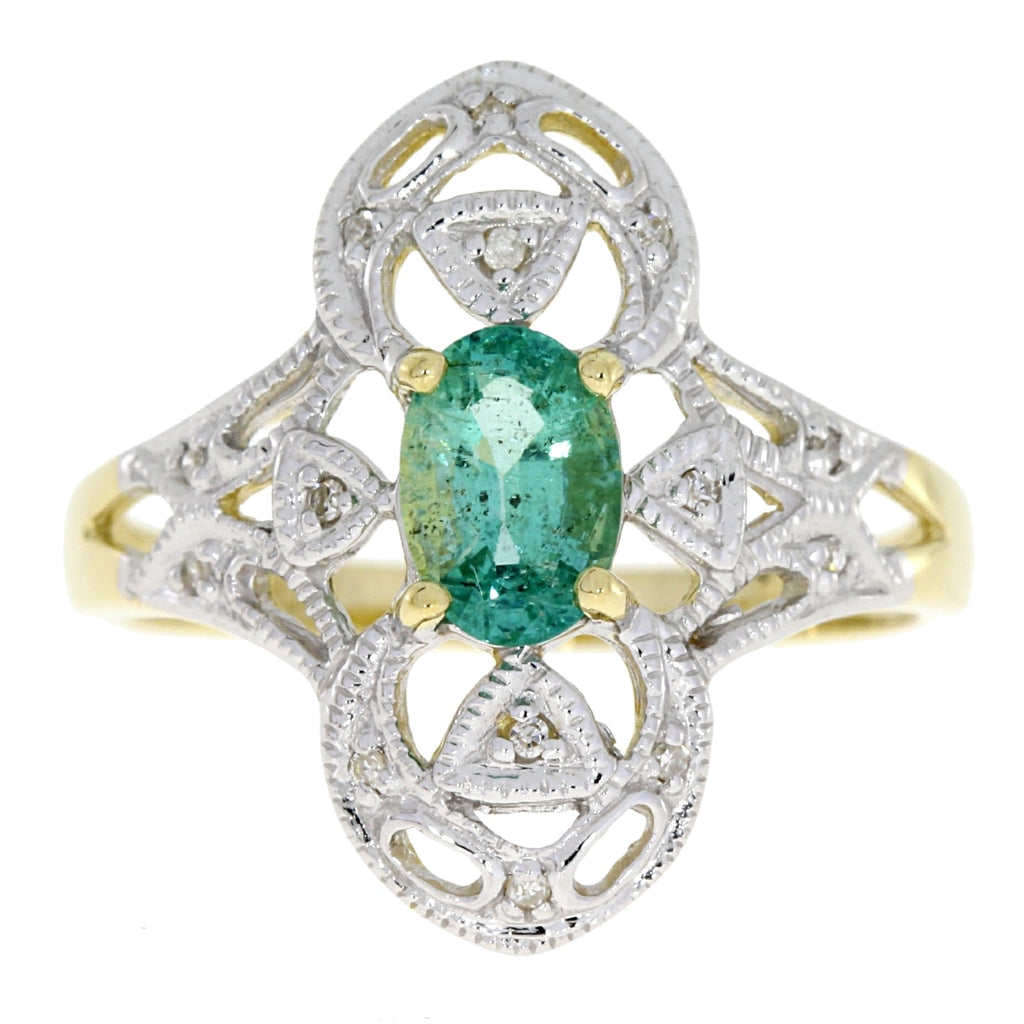 Natural .70ct Emerald Diamond Ring 10KT Yellow Gold
