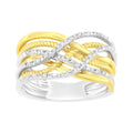 10K Yellow Gold Plated .925 Sterling Silver 1/10 Cttw Diamond Multi Row Crossover Ring Band (I-J Color, I1-I2 Clarity) - Size 7