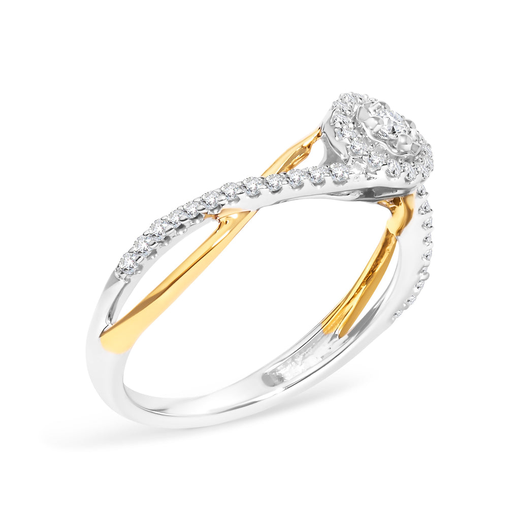 14K Yellow Gold Plated .925 Sterling Silver 1/4 Cttw Diamond Bypass and Halo Promise Ring (I-J Color, I3 Clarity) - Ring Size 7