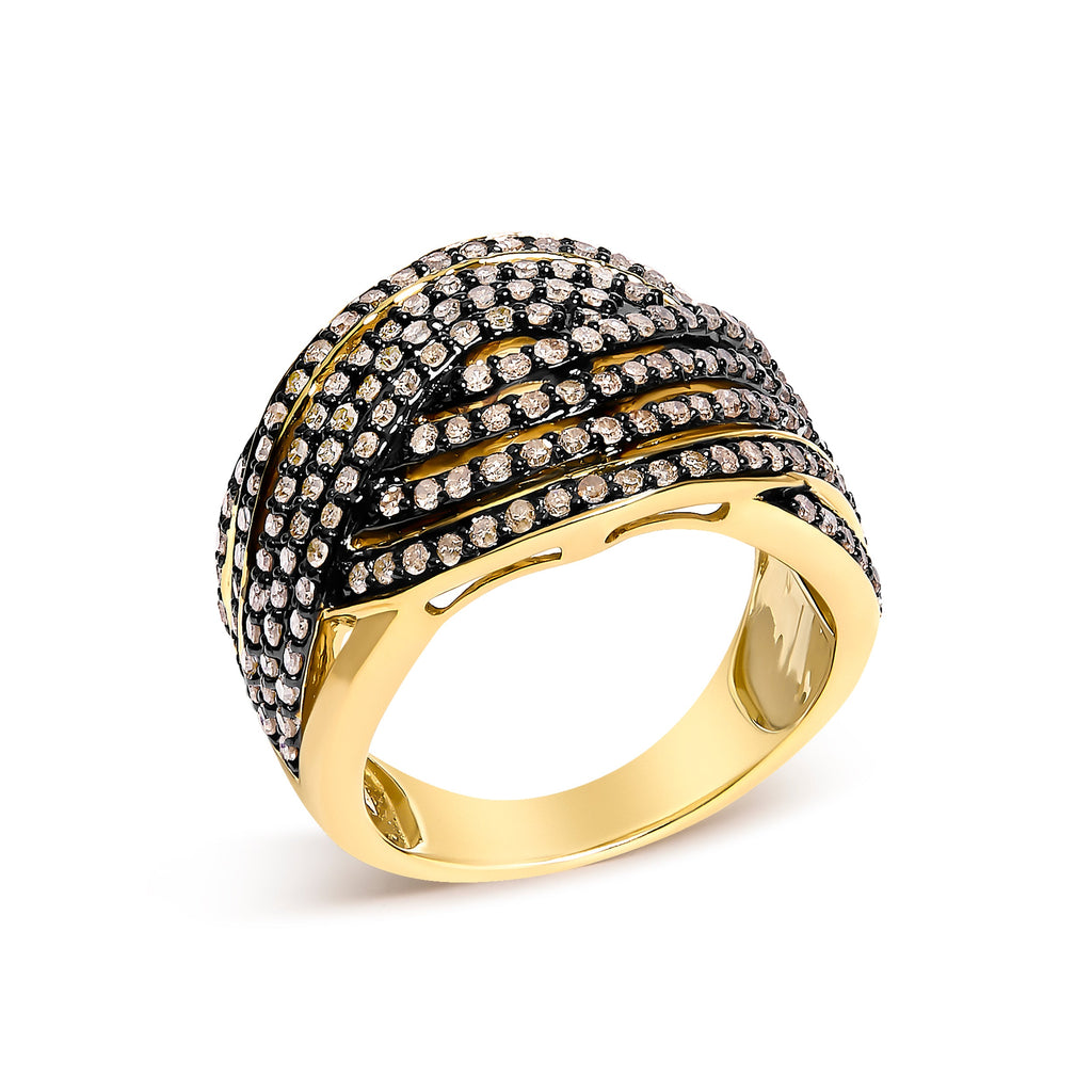 10K Yellow Gold Plated .925 Sterling Silver 1.0 cttw Champagne Diamond Crossover Ring