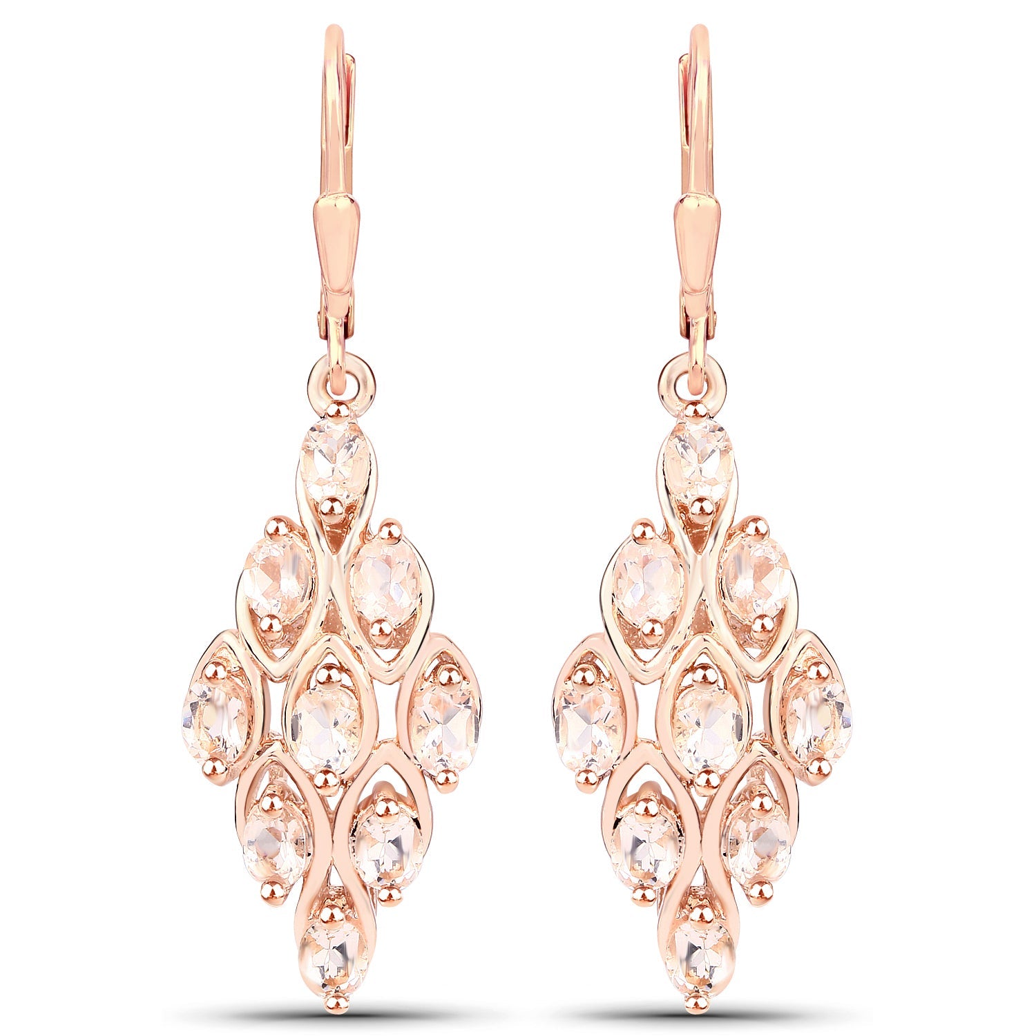 18K Rose Gold Plated 2.70 Carat Genuine Morganite .925 Sterling Silver Earrings