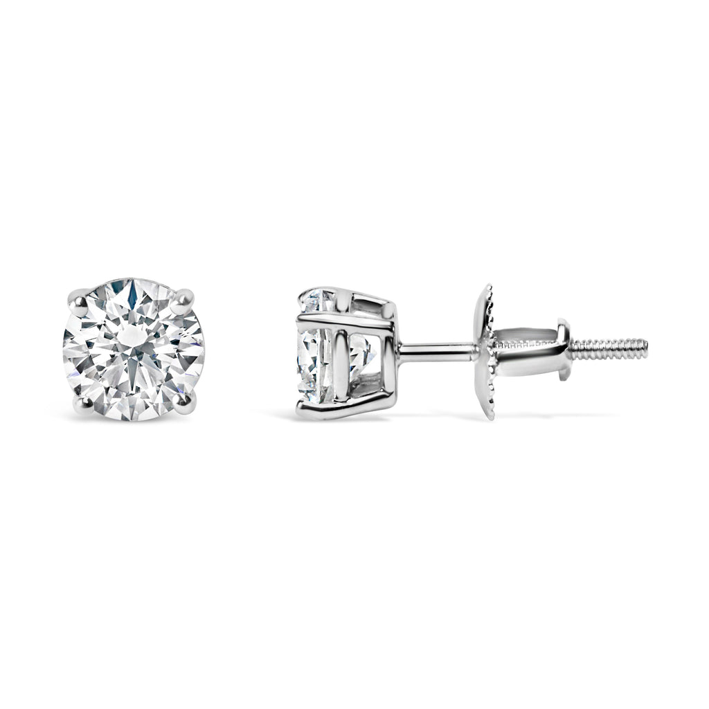 14K White Gold 1.0 Cttw Round Brilliant Cut Lab Grown White Diamond 4-Prong Classic Solitaire Stud Earrings (F-G Color, VS1-VS2 Clarity)