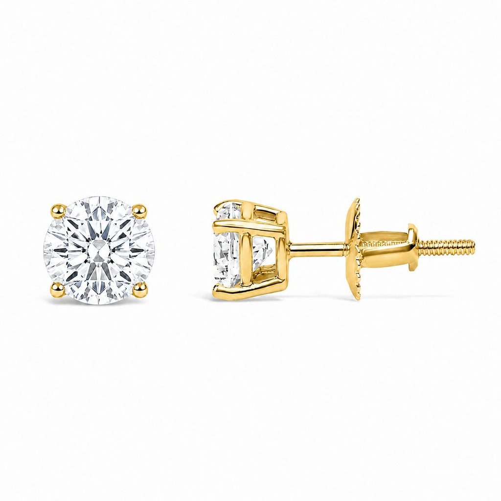 IGI Certified 14K Yellow Gold 1.00 Cttw Round Lab Grown Diamond Solitaire Stud Earrings