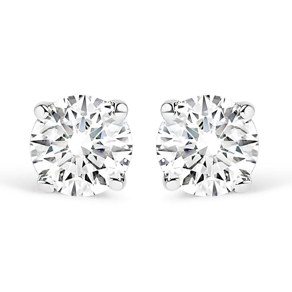 14K White Gold 3/4 Cttw Round Brilliant-Cut Near Colorless Diamond Classic 4-Prong Stud Earrings (H-I Color, SI1-SI2 Clarity)