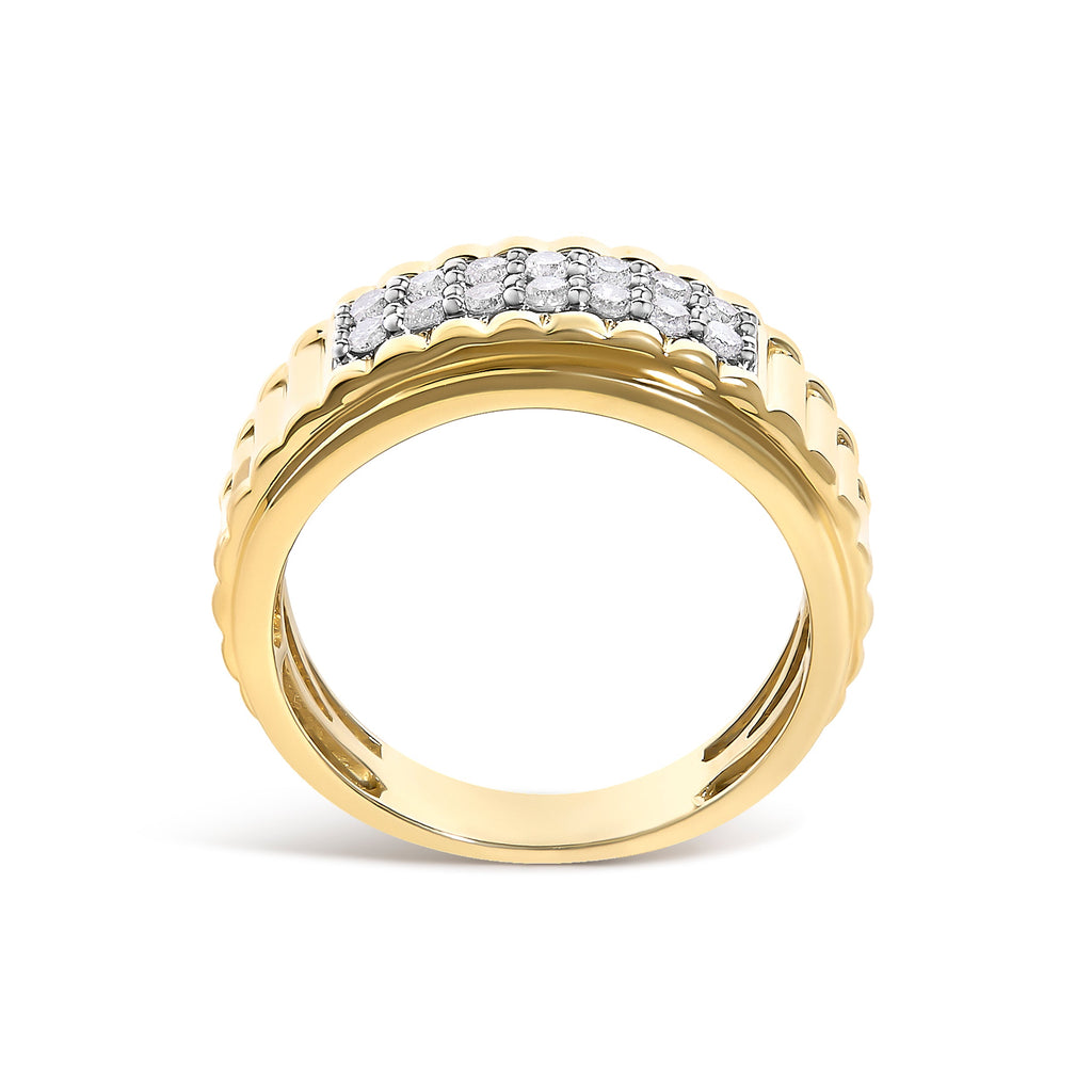 Men's 14K Yellow Gold Plated Sterling Silver 3/8 Cttw Diamond Ribbed Band Ring