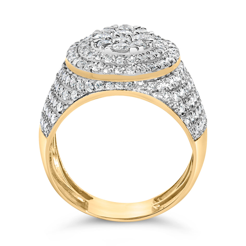 Men's 10K Yellow Gold 2-1/2 Cttw Round Diamond Cluster Cocktail Ring