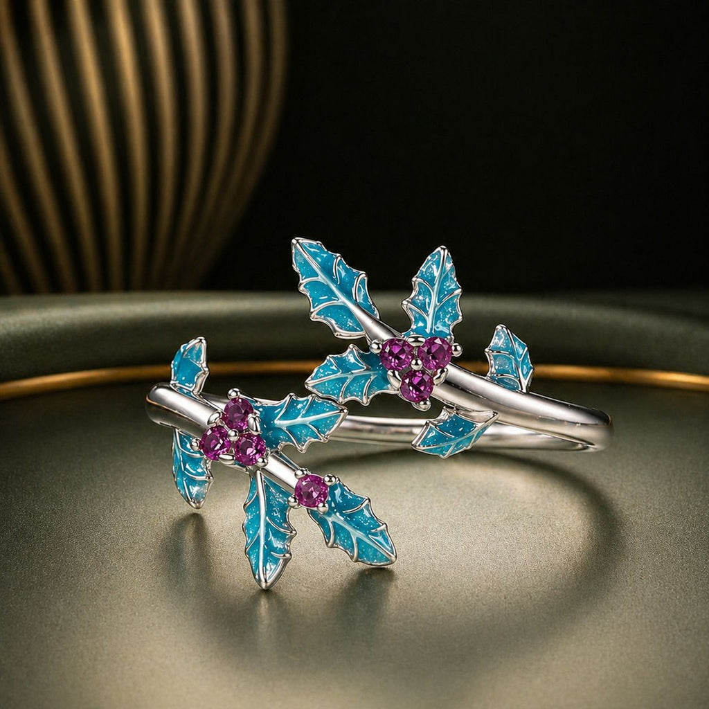 925 Sterling Silver Enamel White Gold Plated Ring with CZ for Women