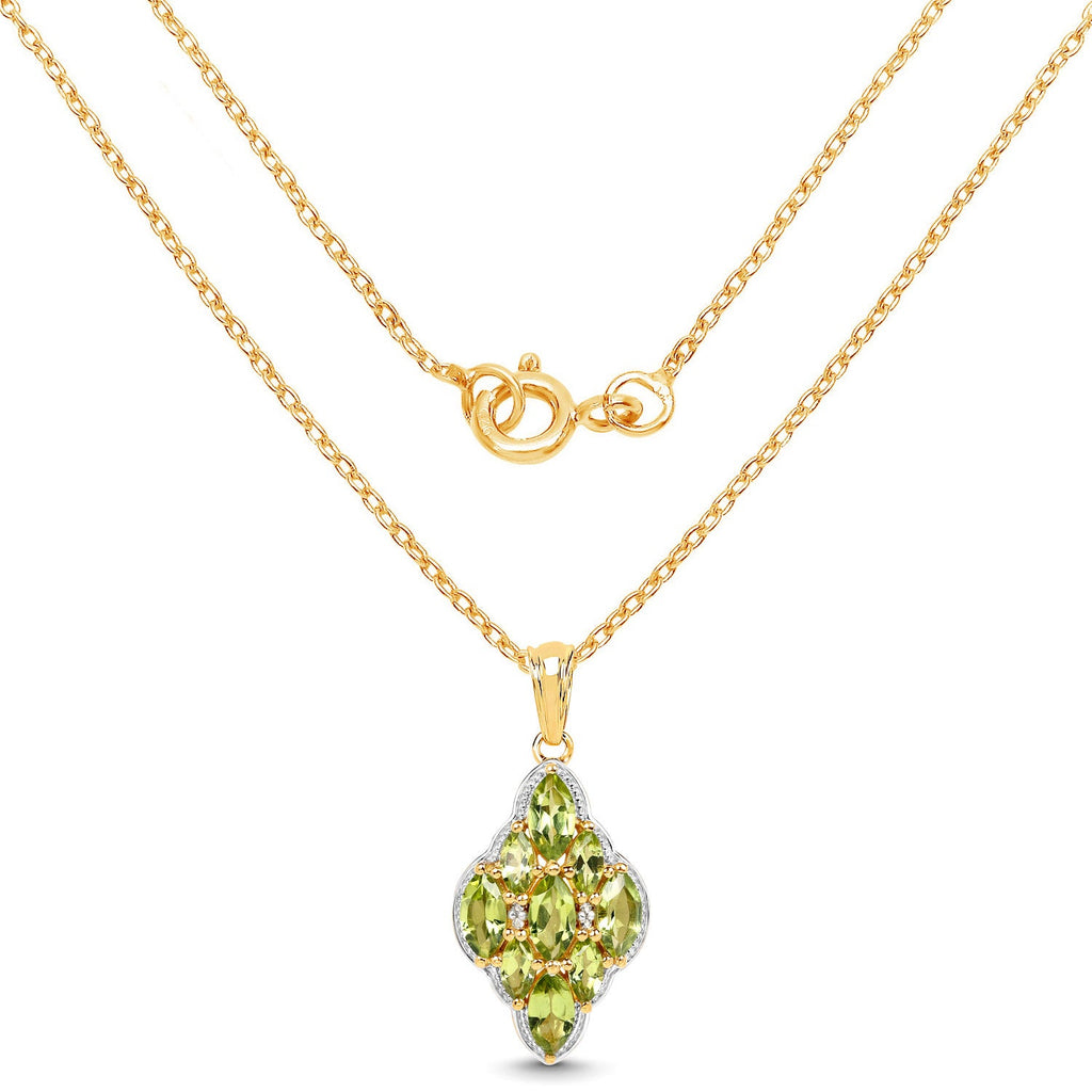 14K Yellow Gold Plated 4.02 Carat Genuine Peridot & White Topaz .925 Sterling Silver Pendant