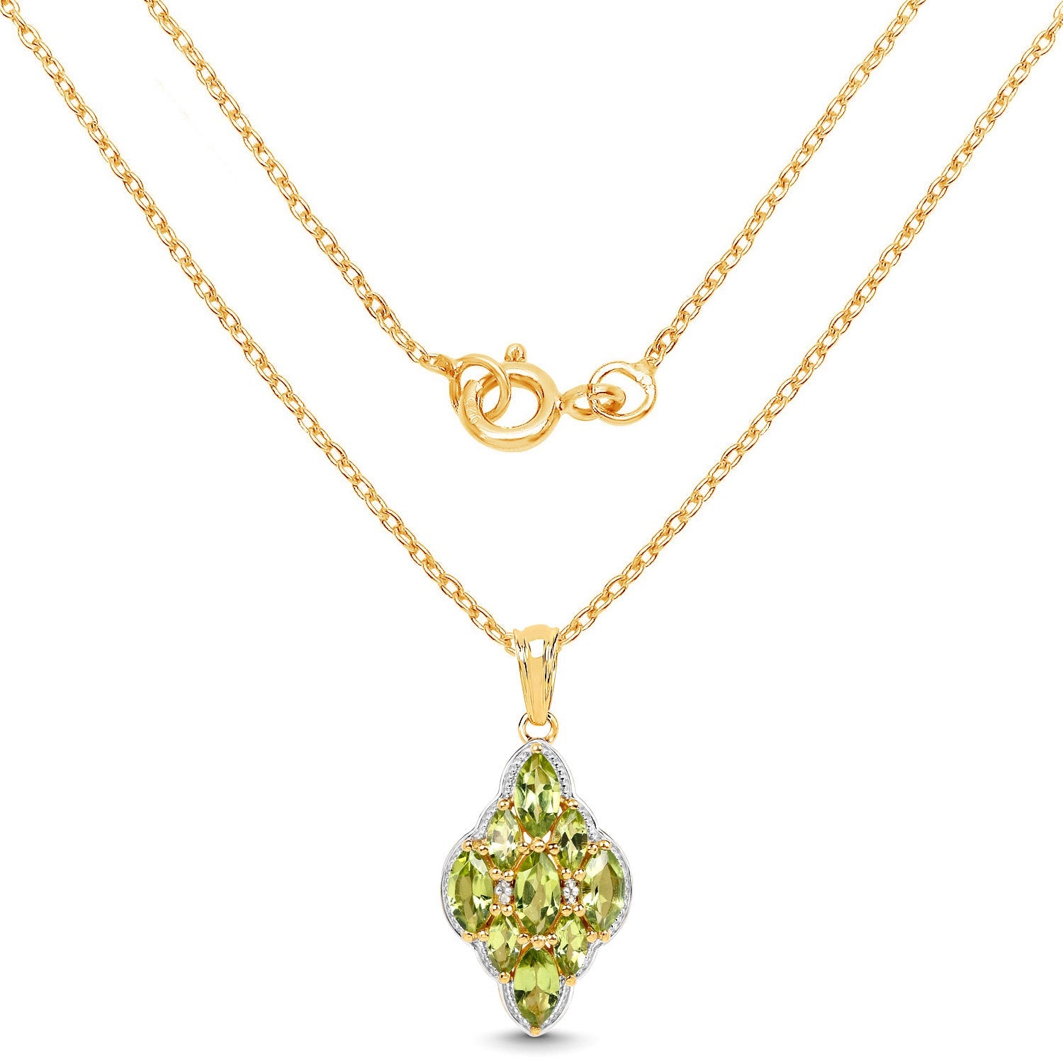 14K Yellow Gold Plated 4.02 Carat Genuine Peridot & White Topaz .925 Sterling Silver Pendant