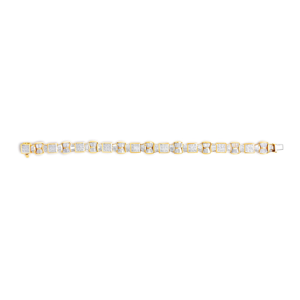 14K Yellow Gold 9 7/8 Cttw Princess and Baguette Diamond Bow and Box Link Tennis Bracelet (G-H Color, VS1-VS2 Clarity) - 7" Inches