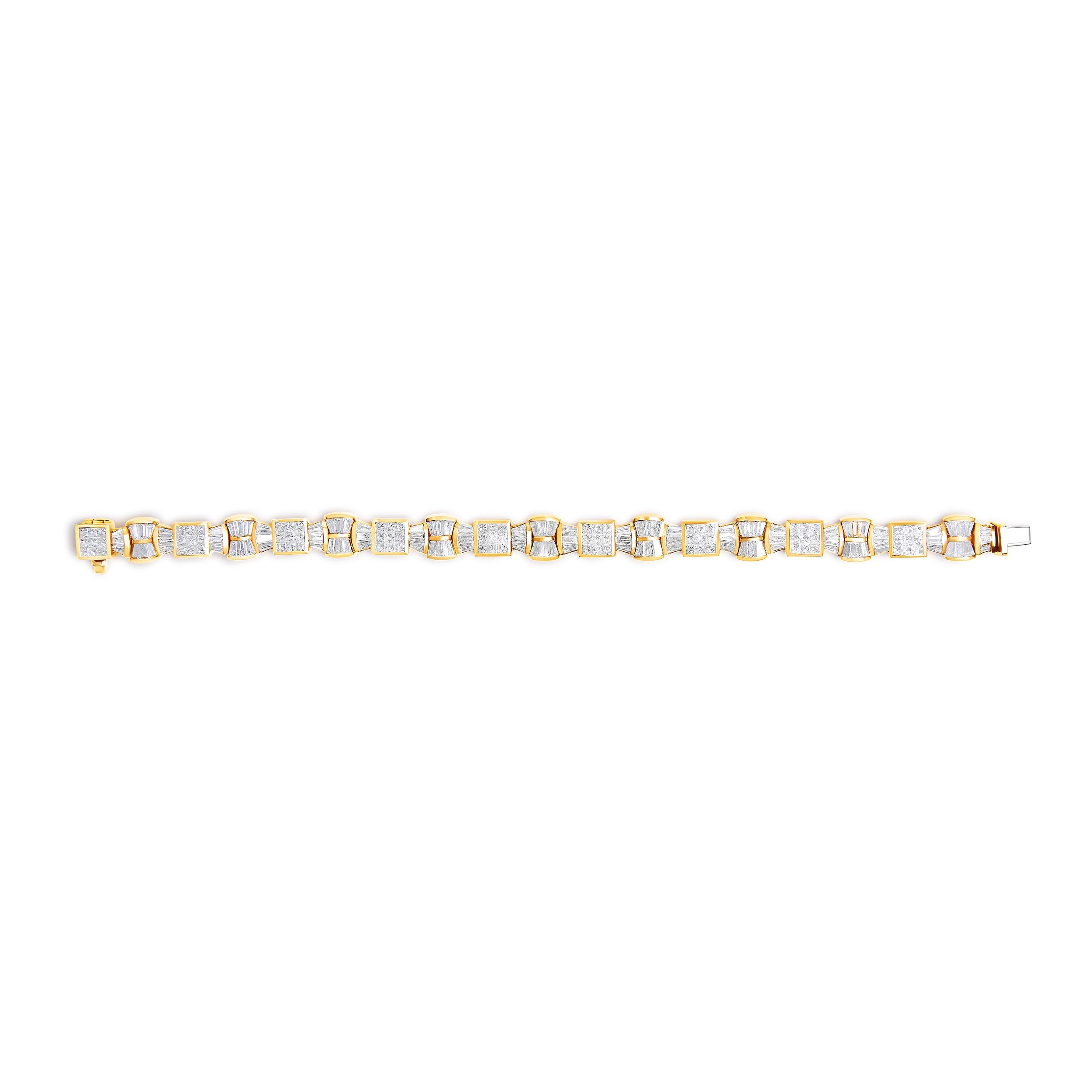 14K Yellow Gold 9 7/8 Cttw Princess and Baguette Diamond Bow and Box Link Tennis Bracelet (G-H Color, VS1-VS2 Clarity) - 7" Inches