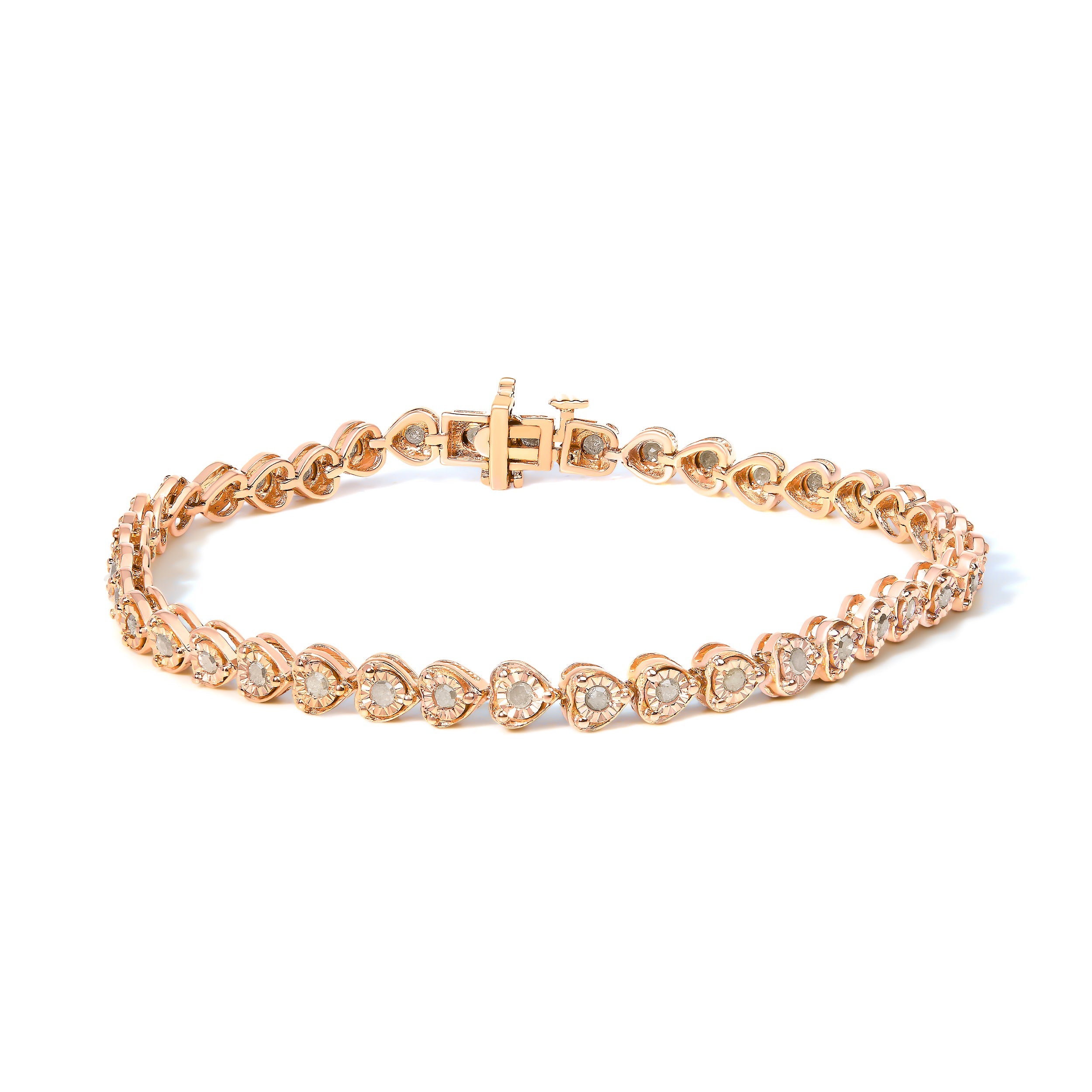 .925 Sterling Silver 1.0 Cttw Miracle Set Diamond Heart-Link 7" Tennis Bracelet (I-J Color, I2-I3 Clarity)