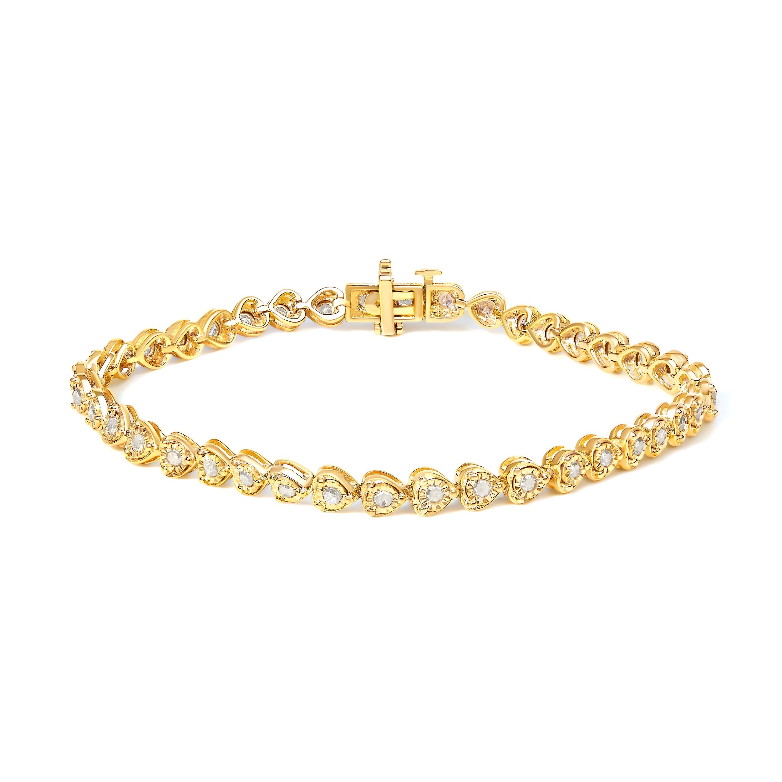 .925 Sterling Silver 1.0 Cttw Miracle Set Diamond Heart-Link 7" Tennis Bracelet (I-J Color, I2-I3 Clarity)