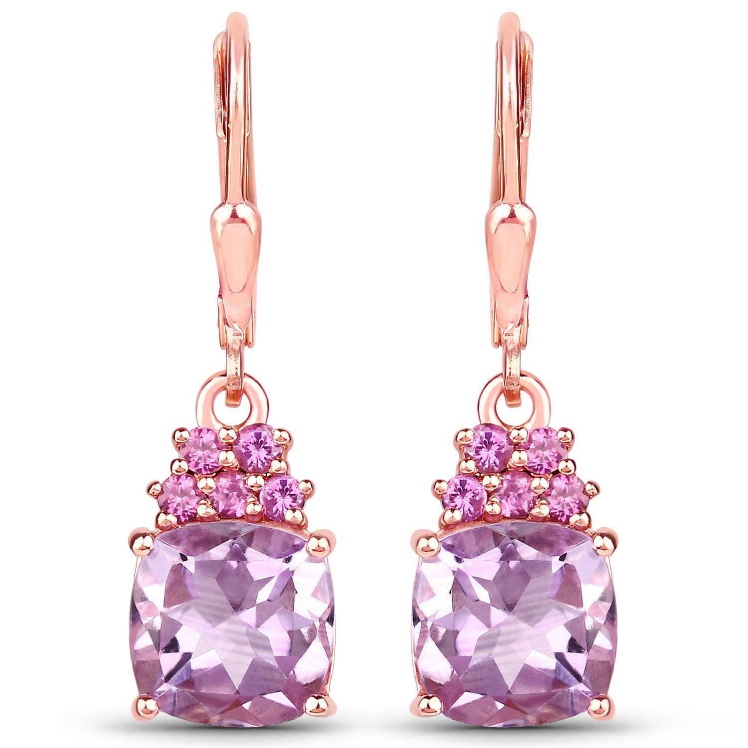 4.90 Carat Genuine Pink Amethyst and Rhodolite .925 Sterling Silver Earrings