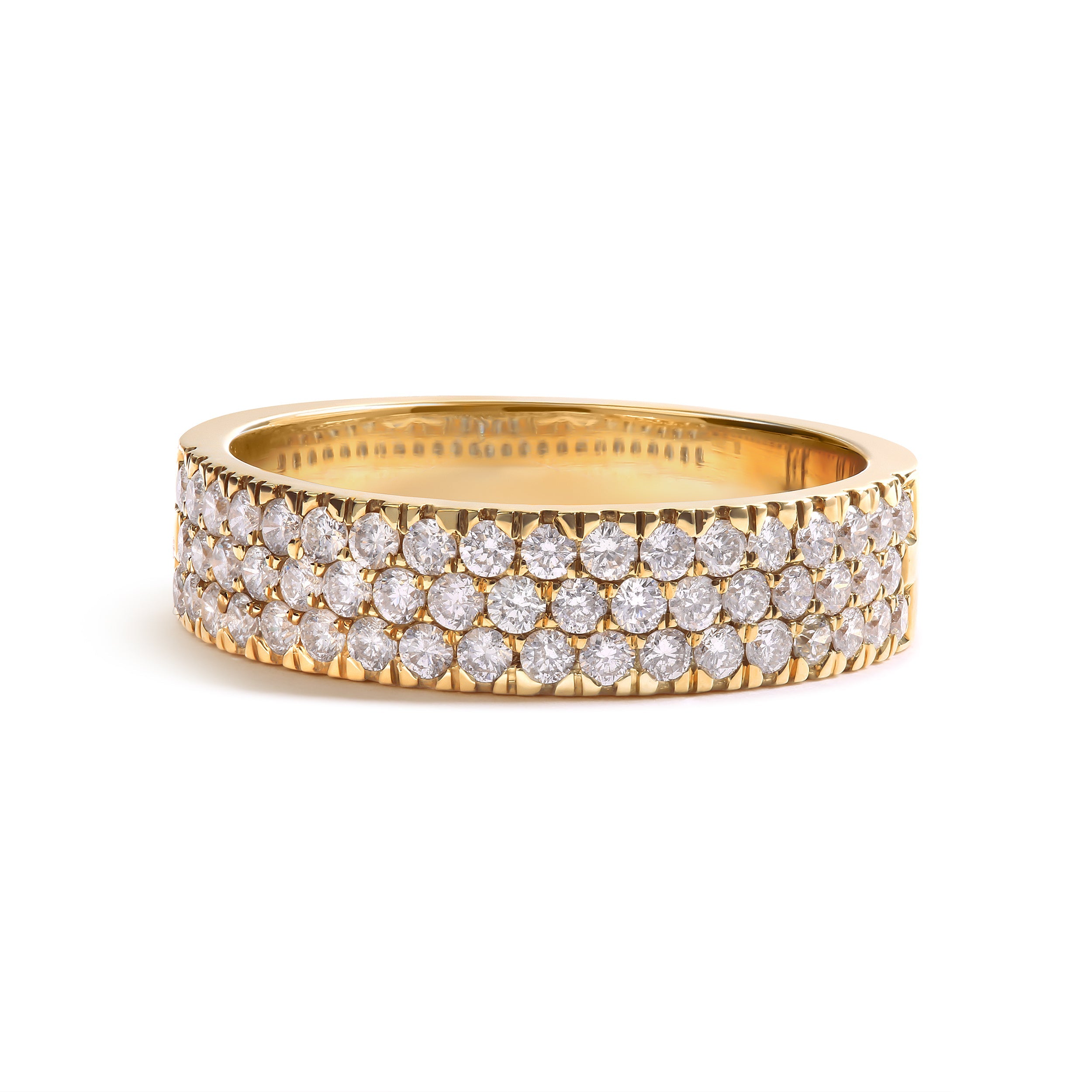 14K Yellow Gold Pave Set 3/4 cttw Multi Row Diamond Band Ring  (H-I Color, SI2-I1 Clarity) - Size 7
