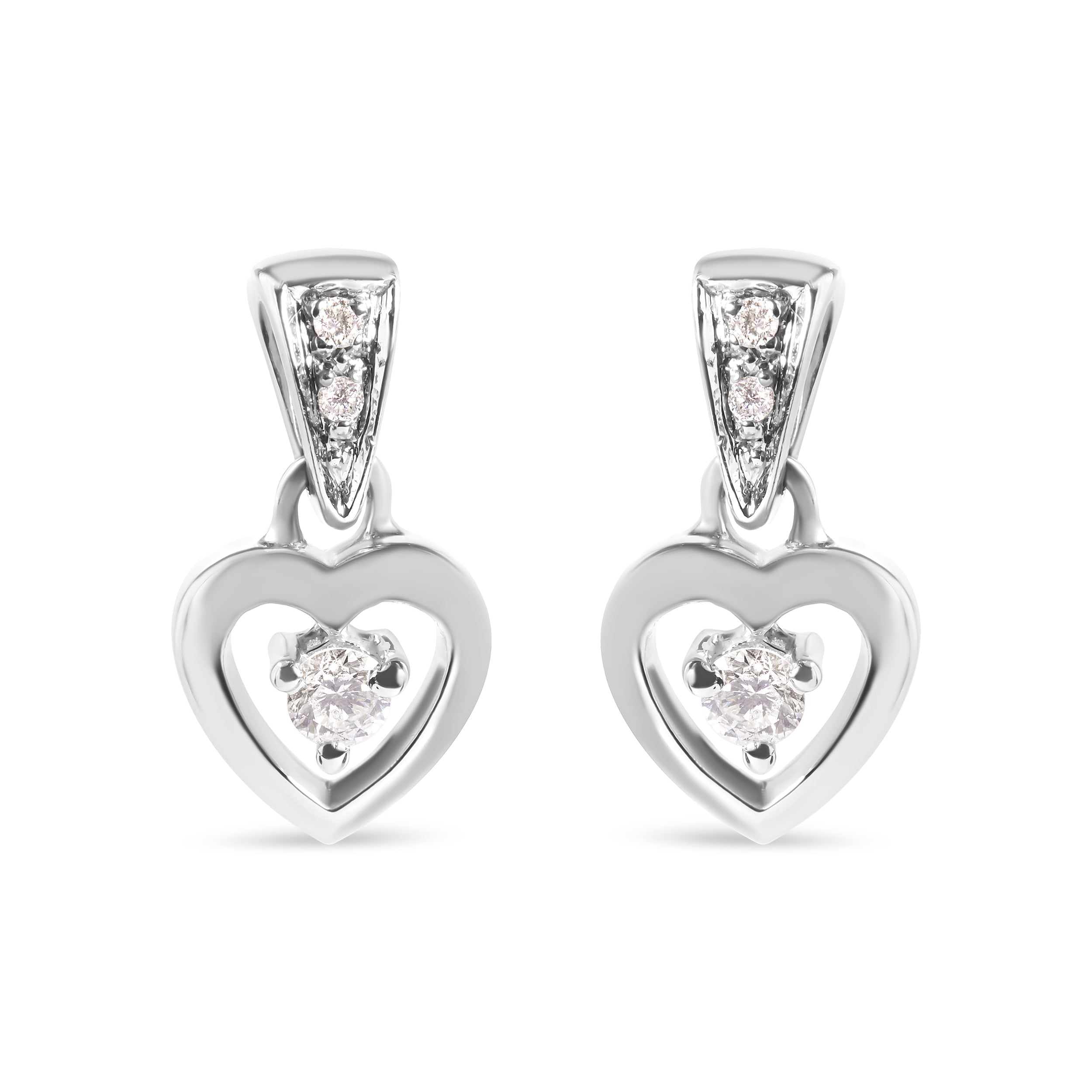 14K White Gold 1/6 Cttw Diamond Dangle Heart Stud Earrings (H-I, SI2-I1)