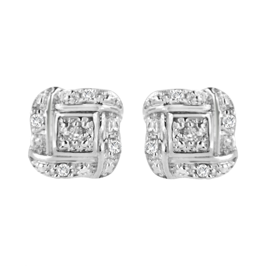 .925 Sterling Silver Round-Cut Diamond Accent Swirl Square Knot Stud Earrings (H-I Color, I2-I3 Clarity)