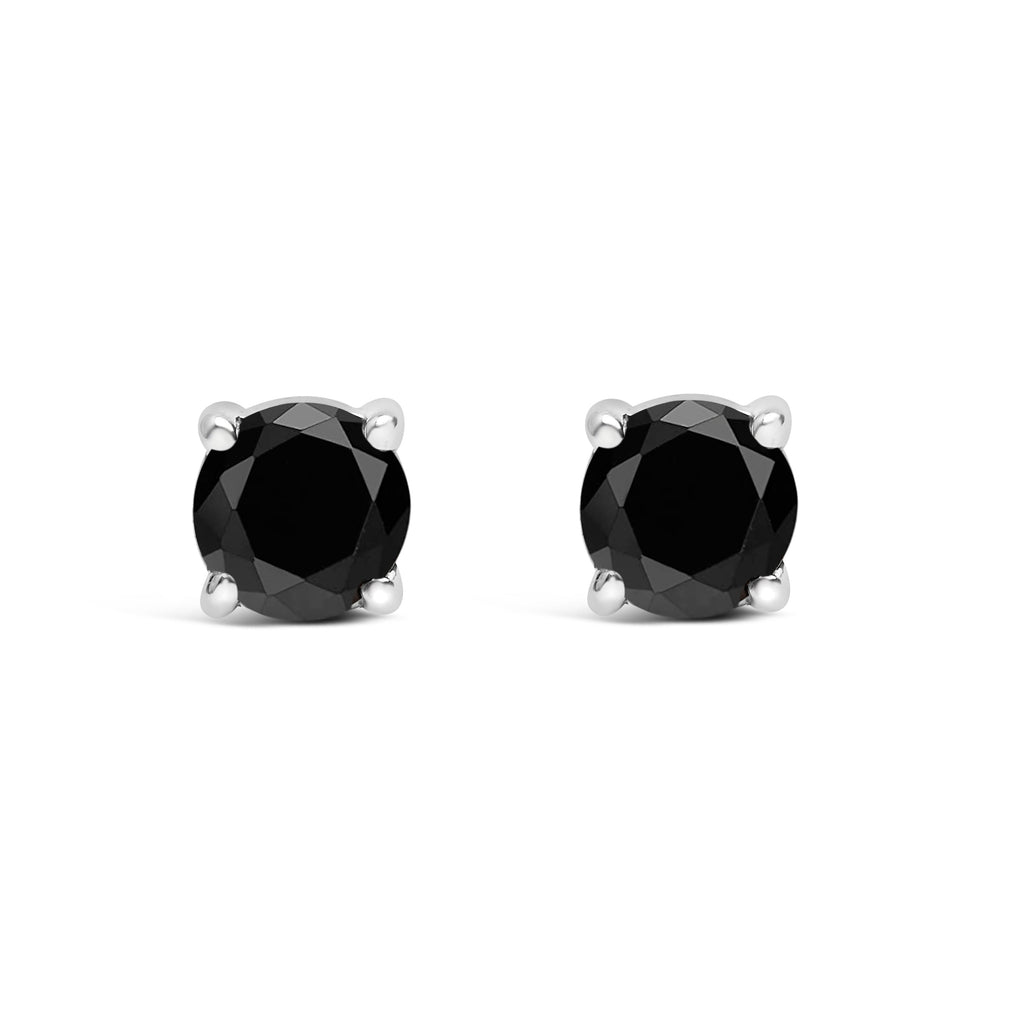 .925 Sterling Silver 1/2 Cttw Black Diamond Solitaire Stud Earrings