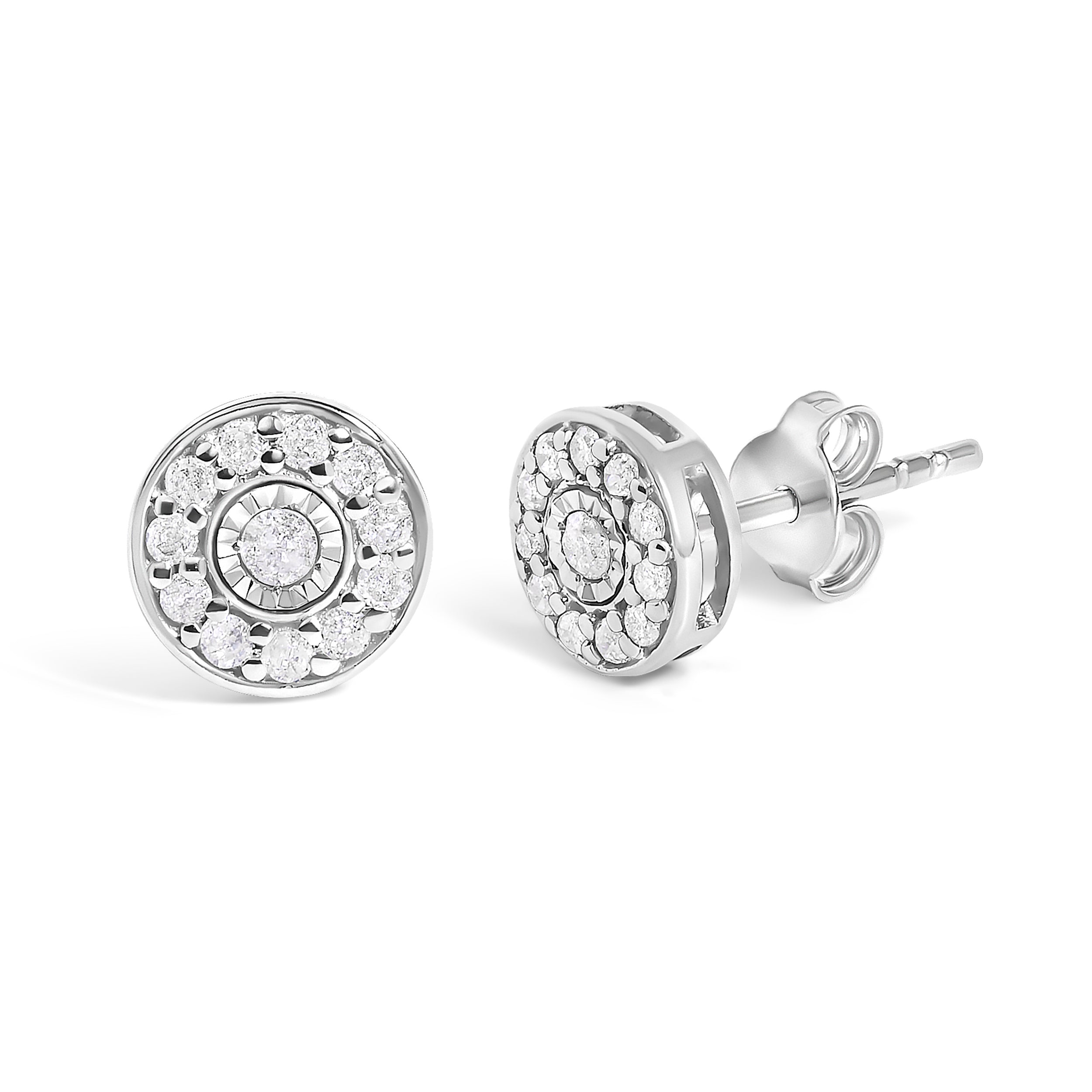 .925 Sterling Silver 1/4 Cttw Diamond Miracle Set Solitaire with Halo Stud Earrings