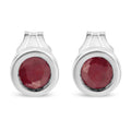 .925 Sterling Silver Bezel Set 3.5mm Created Red Ruby Gemstone Solitaire Stud Earrings