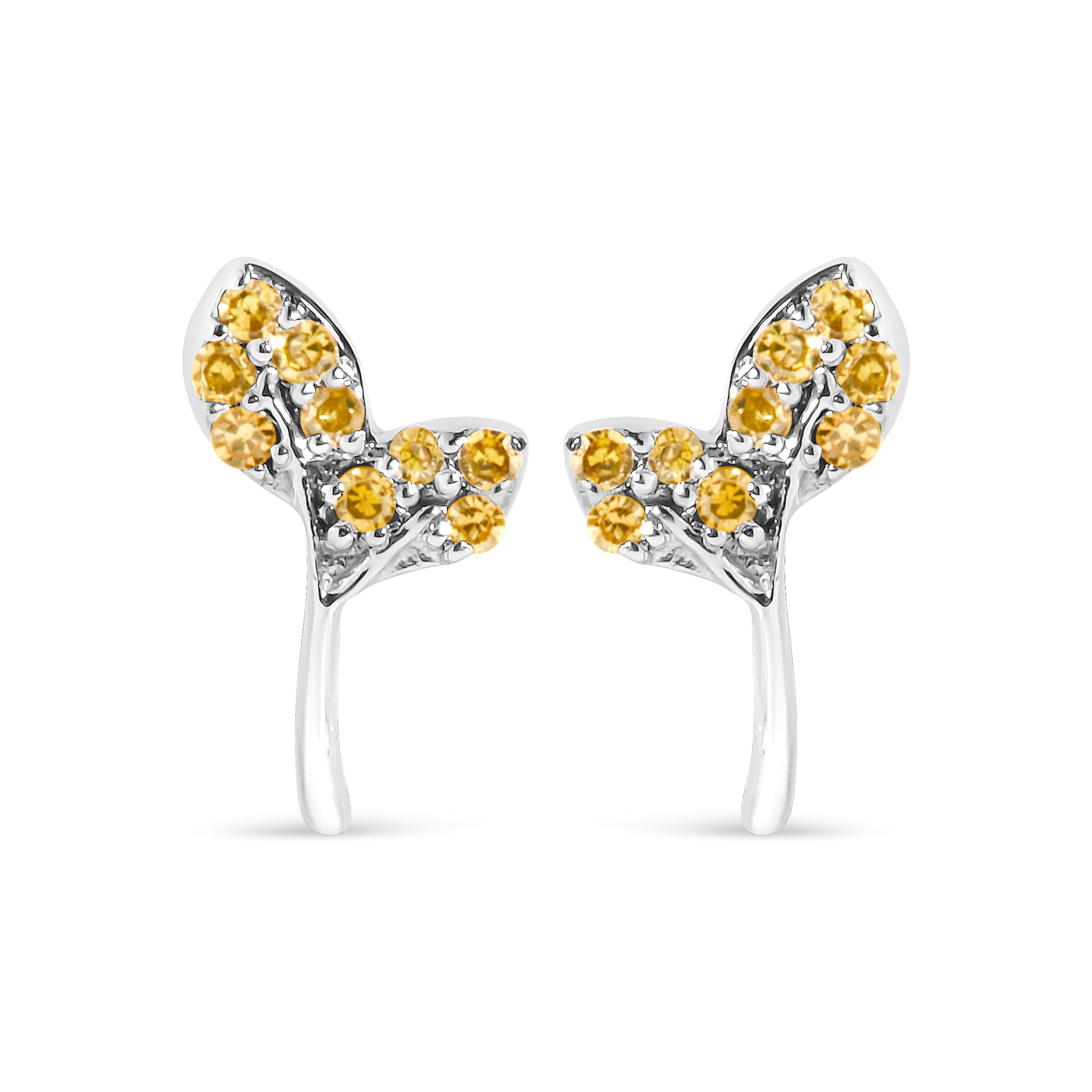 925 Sterling Silver 1/16ct TDW  Yellow Treated Diamond Leaf Earrings