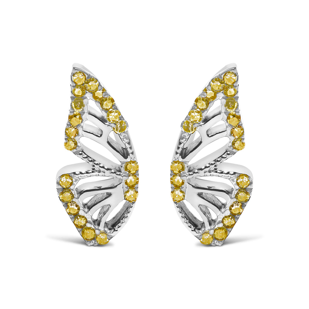 925 Sterling Silver 1/6ct TDW  Yellow Treated Diamond Butterfly Earrings