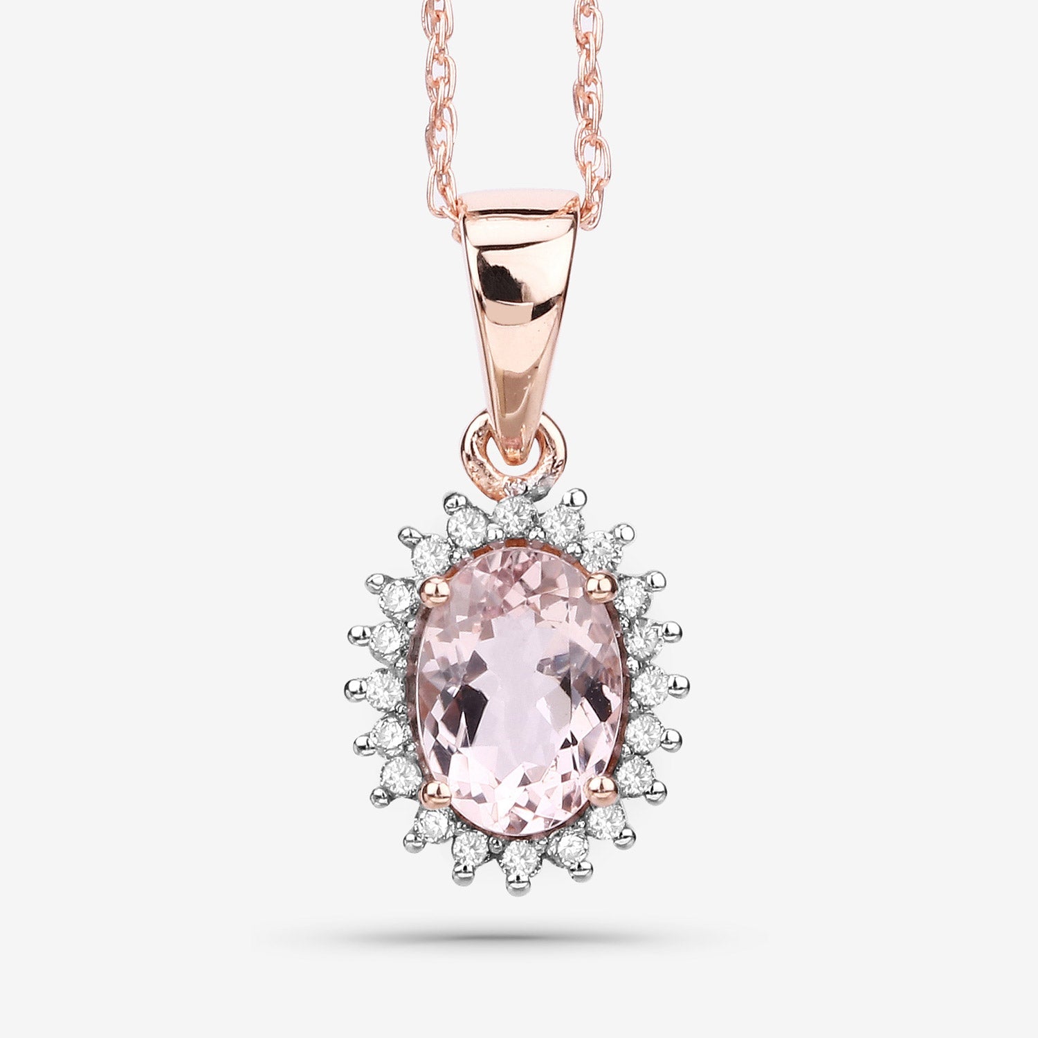 0.81 Carat Genuine Morganite and White Diamond 14K Rose Gold Pendant