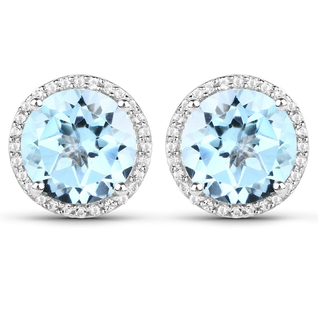 7.78 Carat Genuine Blue Topaz and White Topaz .925 Sterling Silver Earrings