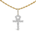 Men's 10K Yellow Gold 1 3/4 Cttw Diamond Cluster Ankh Cross Pendant Necklace - 18" Inches