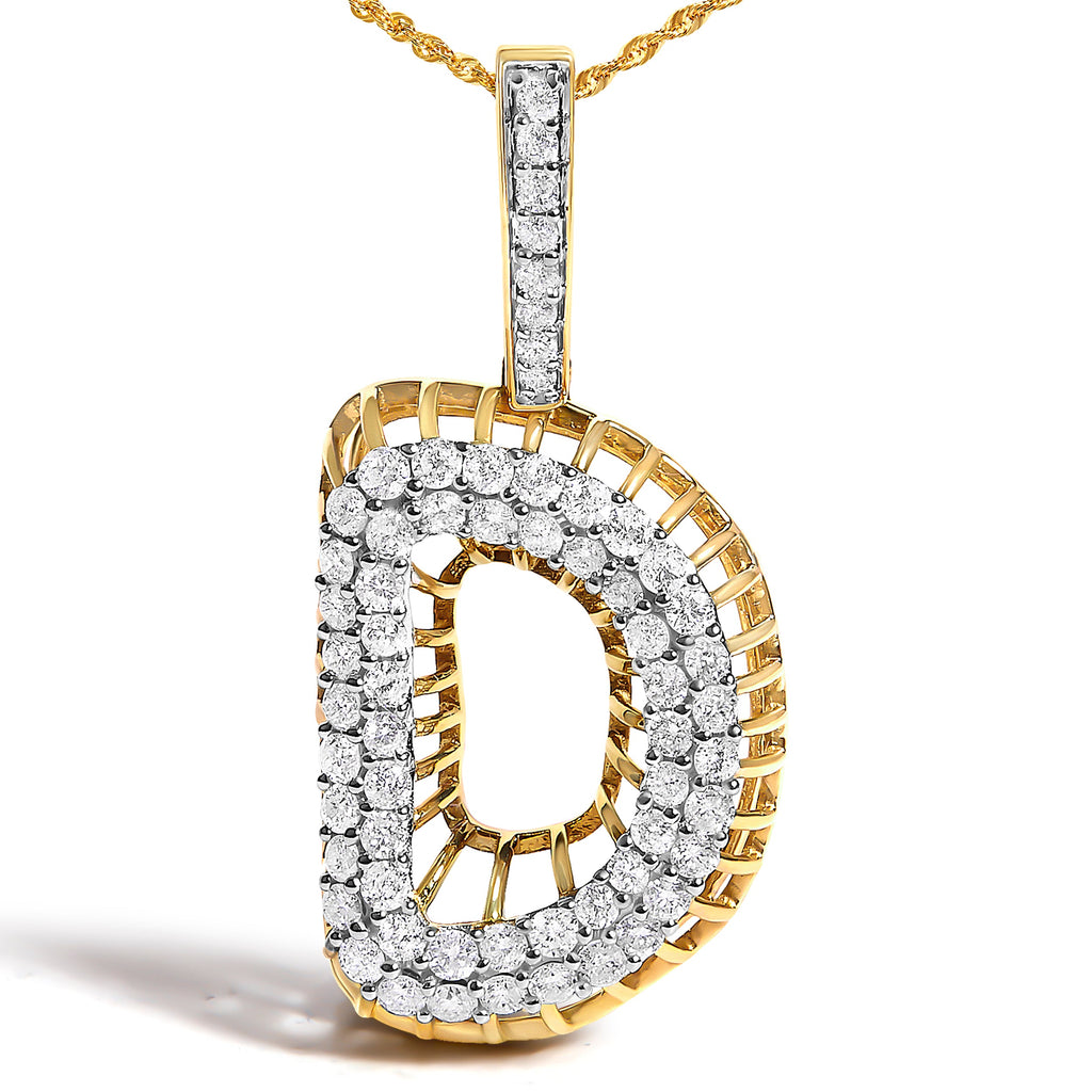 Men's 10K Yellow Gold 1 1/5 Cttw Diamond Letter D Initial Pendant Necklace