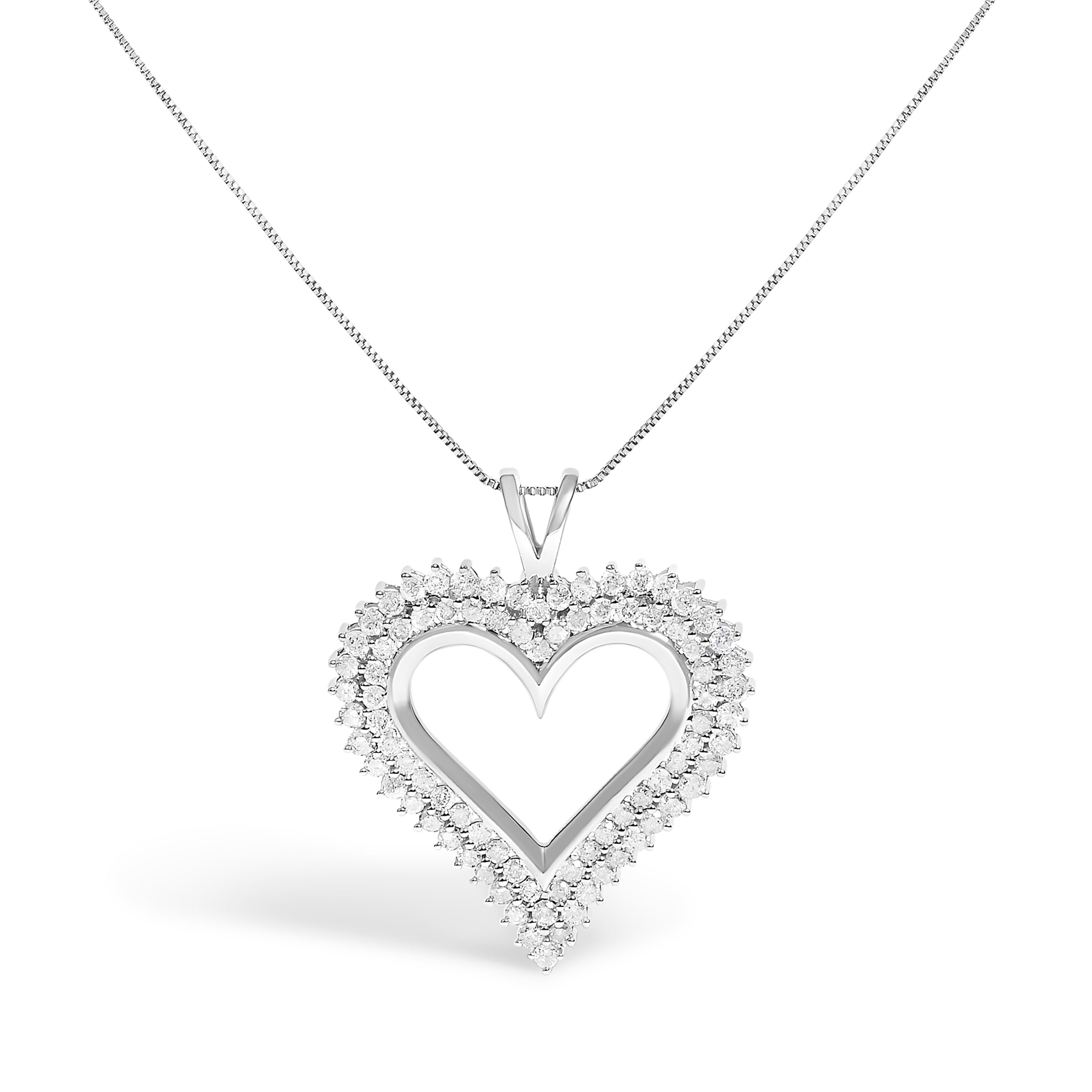 .925 Sterling Silver 1.00 Cttw Diamond Heart 18" Pendant Necklace (I-J Color, I2-I3 Clarity)