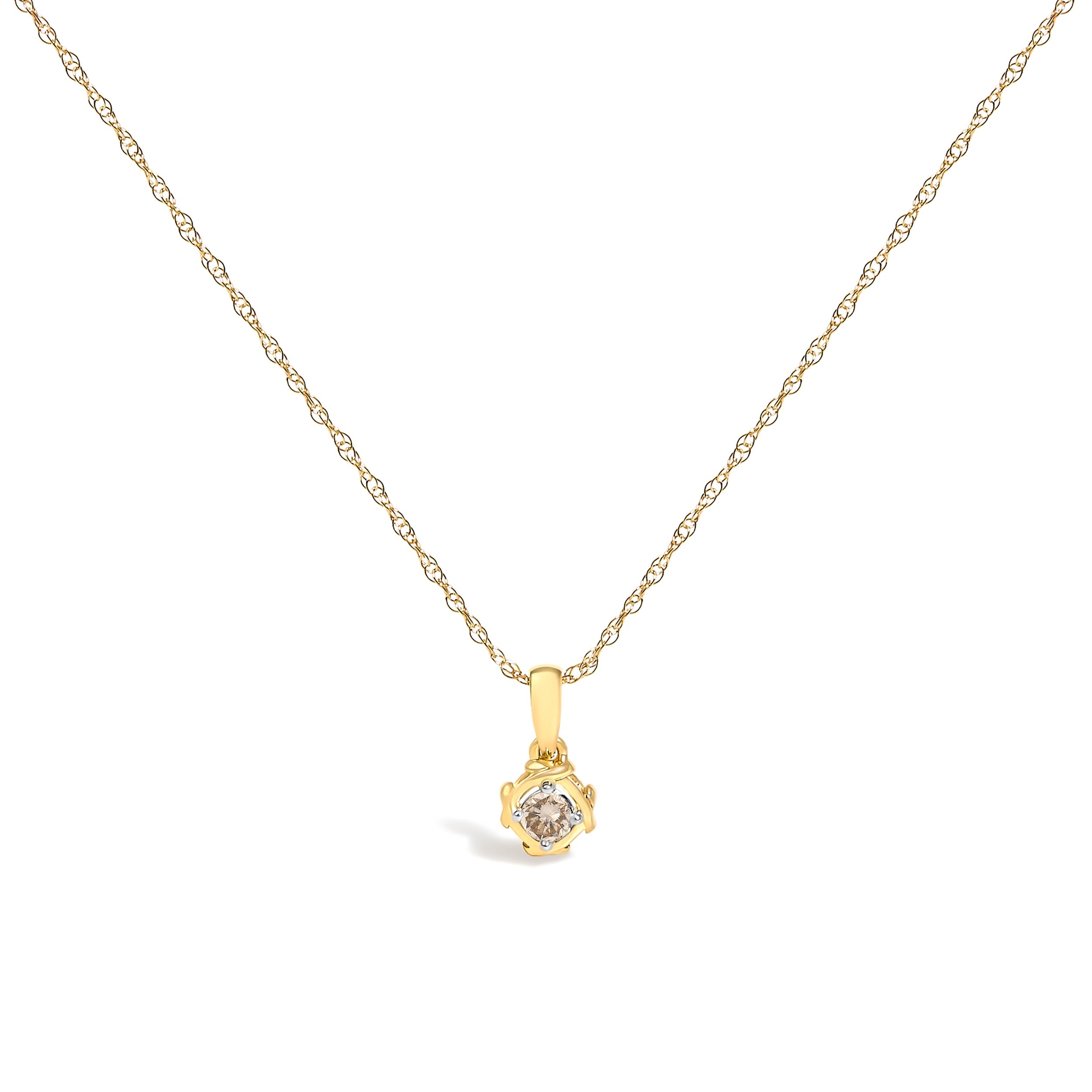 14K Yellow Gold Plated Sterling Silver 1/5 Cttw Diamond Swirl Pendant Necklace