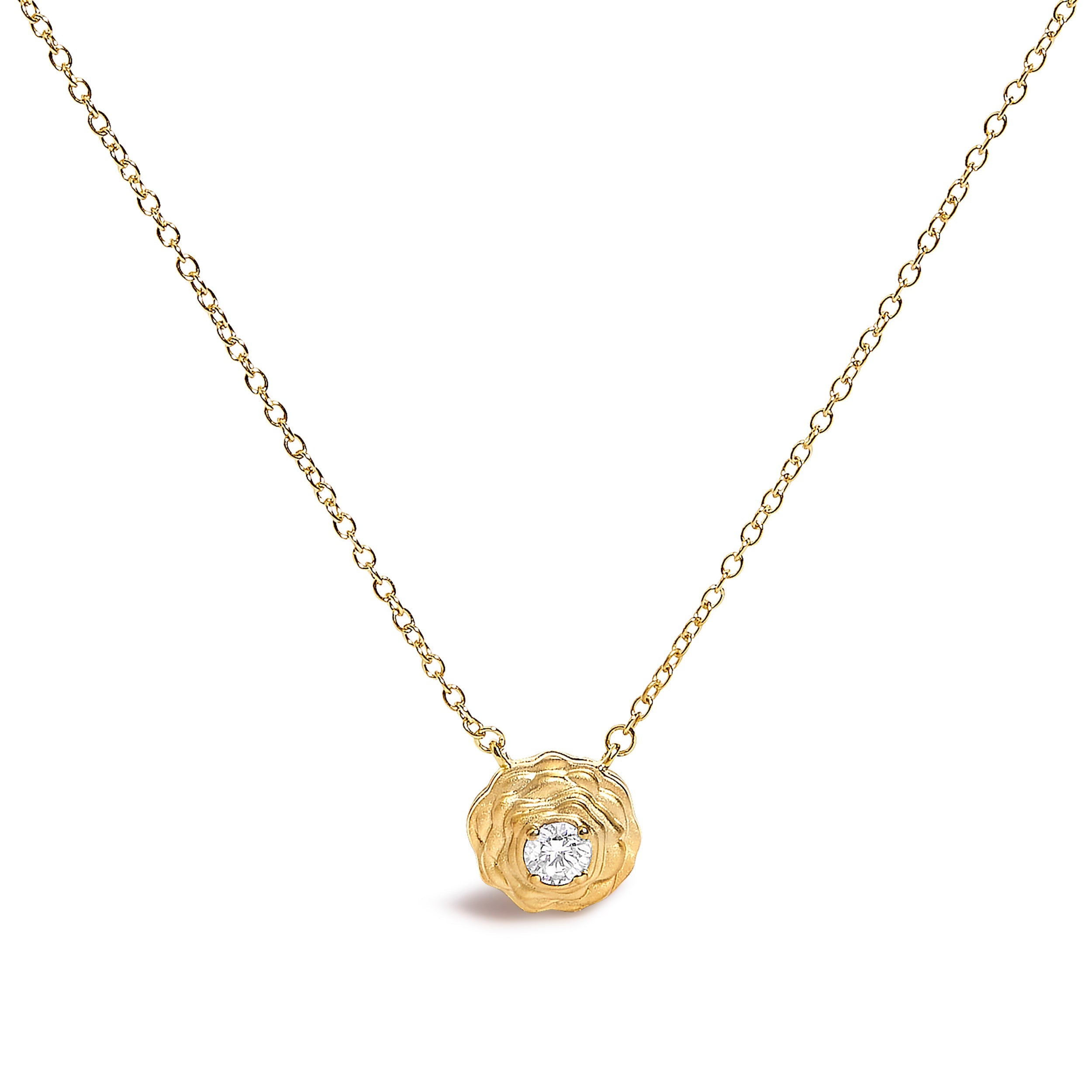 14K Yellow Gold Plated Sterling Silver 1/5 Cttw Lab Grown Diamond Rose Pendant Necklace