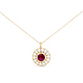 14K Yellow Gold Plated Silver Lab Grown Ruby and 5/8 Cttw Baguette Diamond Medallion Pendant Necklace