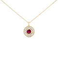 14K Yellow Gold Plated Sterling Silver Created Red Ruby and Diamond Medallion Pendant Necklace