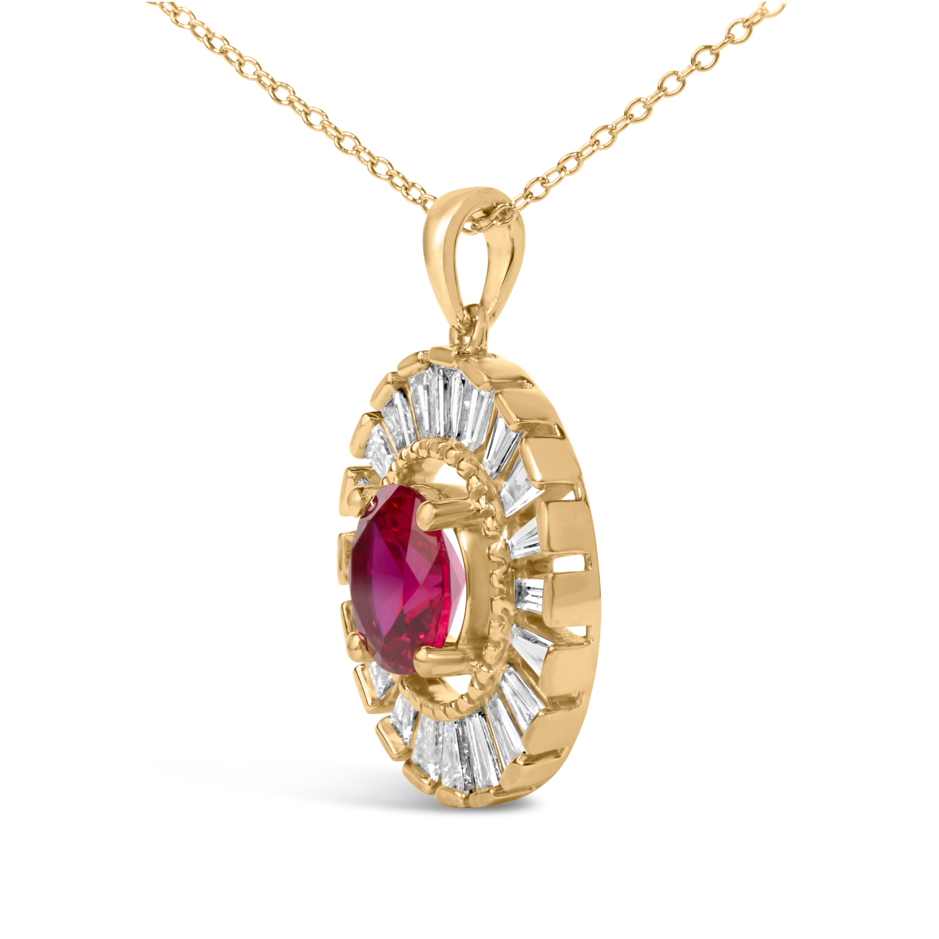 14K Yellow Gold Plated Sterling Silver Created Red Ruby and Diamond Medallion Pendant Necklace