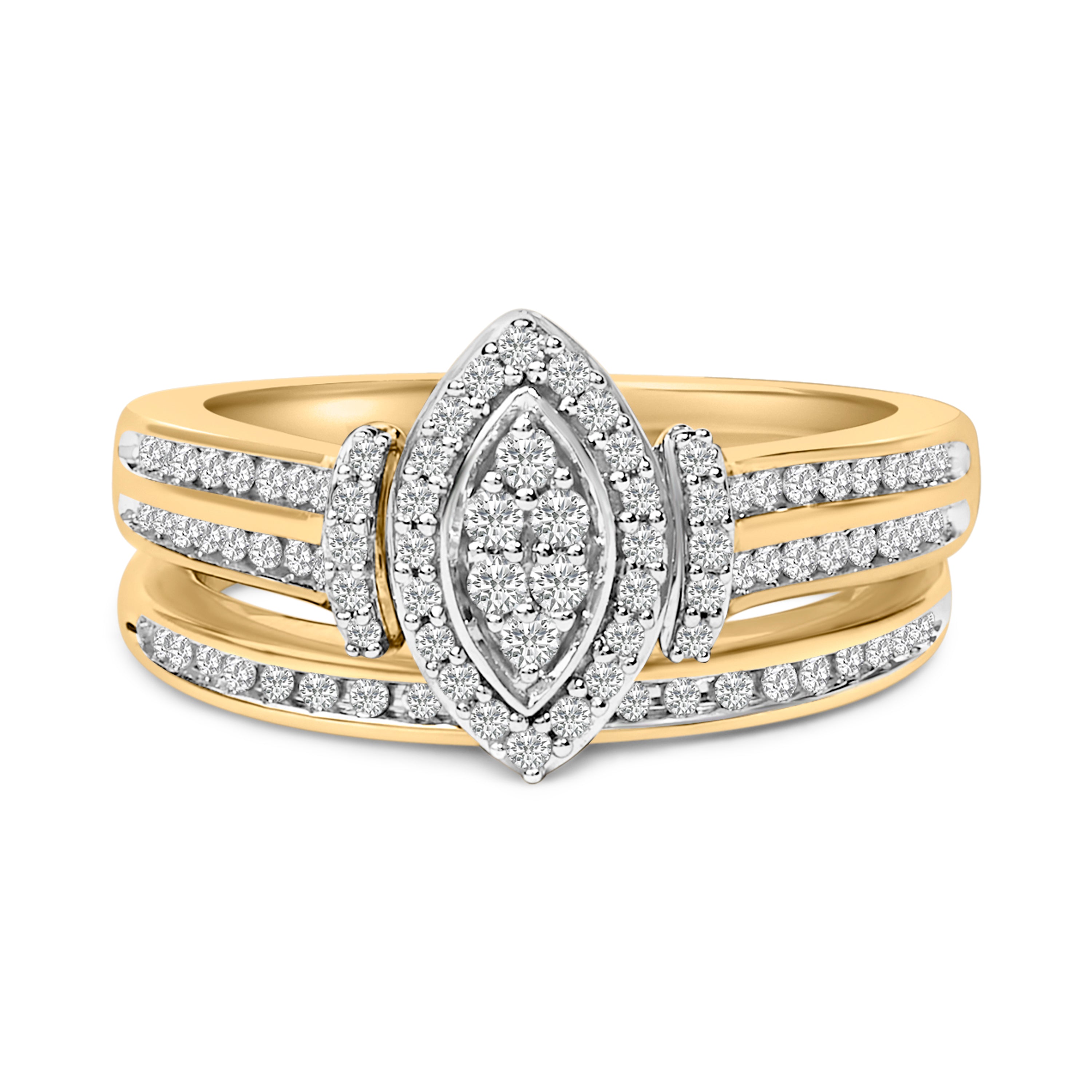 14K Yellow Gold Plated Sterling Silver 1/2 Cttw Marquise Cluster Diamond Bridal Set