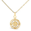 14K Yellow Gold 1/4 Cttw Diamond Filigree Flower Medallion Pendant Necklace