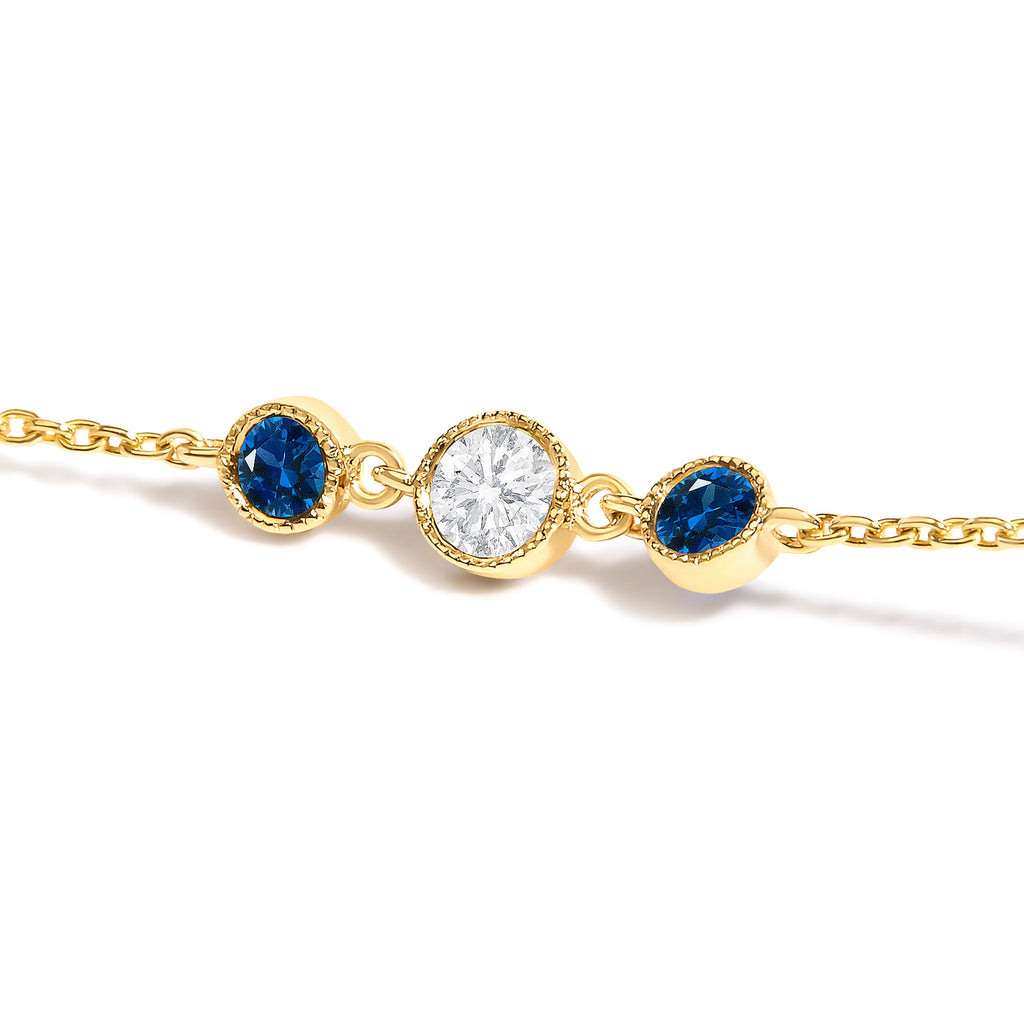 14K Yellow Gold Sapphire and 1/2 Cttw Diamond Station Necklace