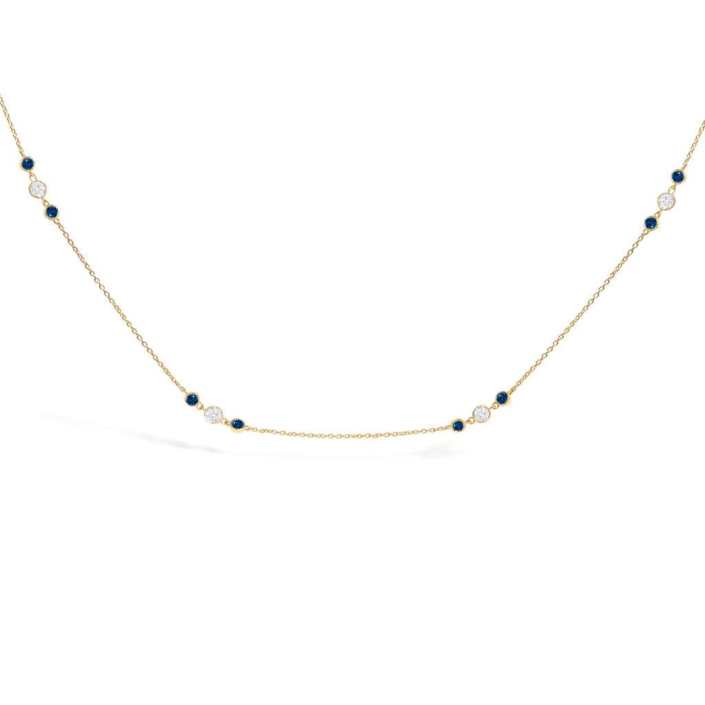 14K Yellow Gold Sapphire and 1/2 Cttw Diamond Station Necklace