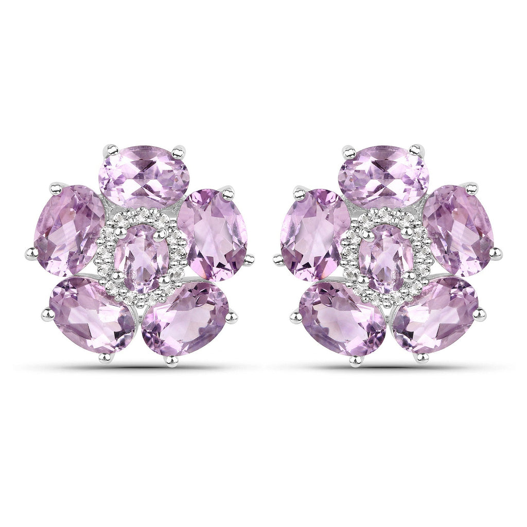 18K White Gold Plated 7.74 Carat Genuine Pink Amethyst and White Topaz .925 Sterling Silver Earrings