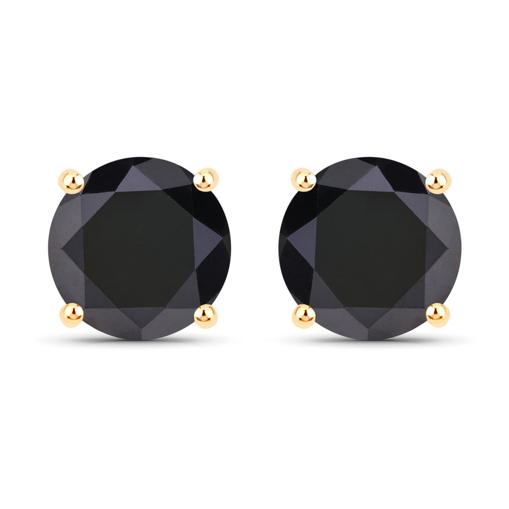 3.48 Carat Genuine Black Diamond 14K Yellow Gold Earrings