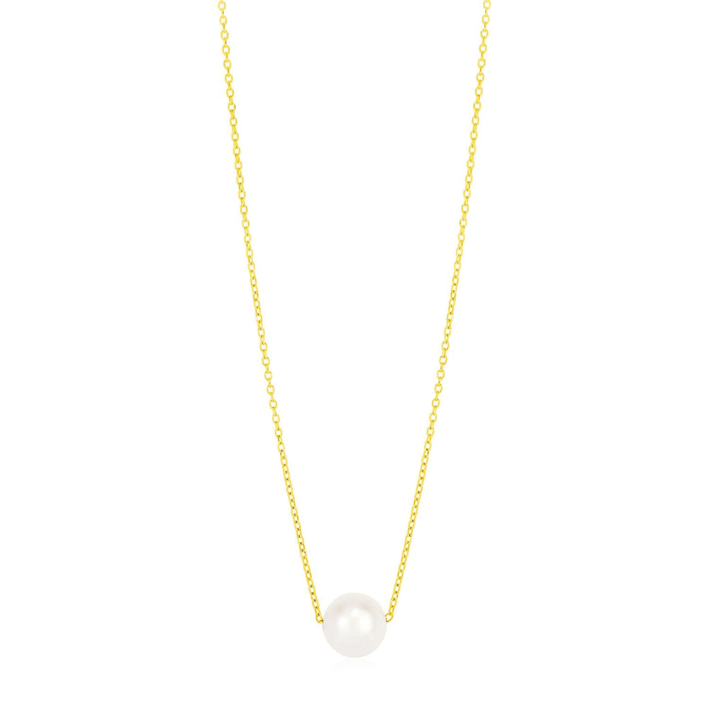 14k Yellow Gold Pearl Solitaire Necklace
