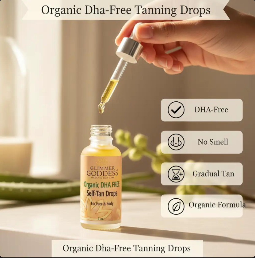 Organic DHA-Free Tanning Drops – Gradual Glow with No Chemical Smell