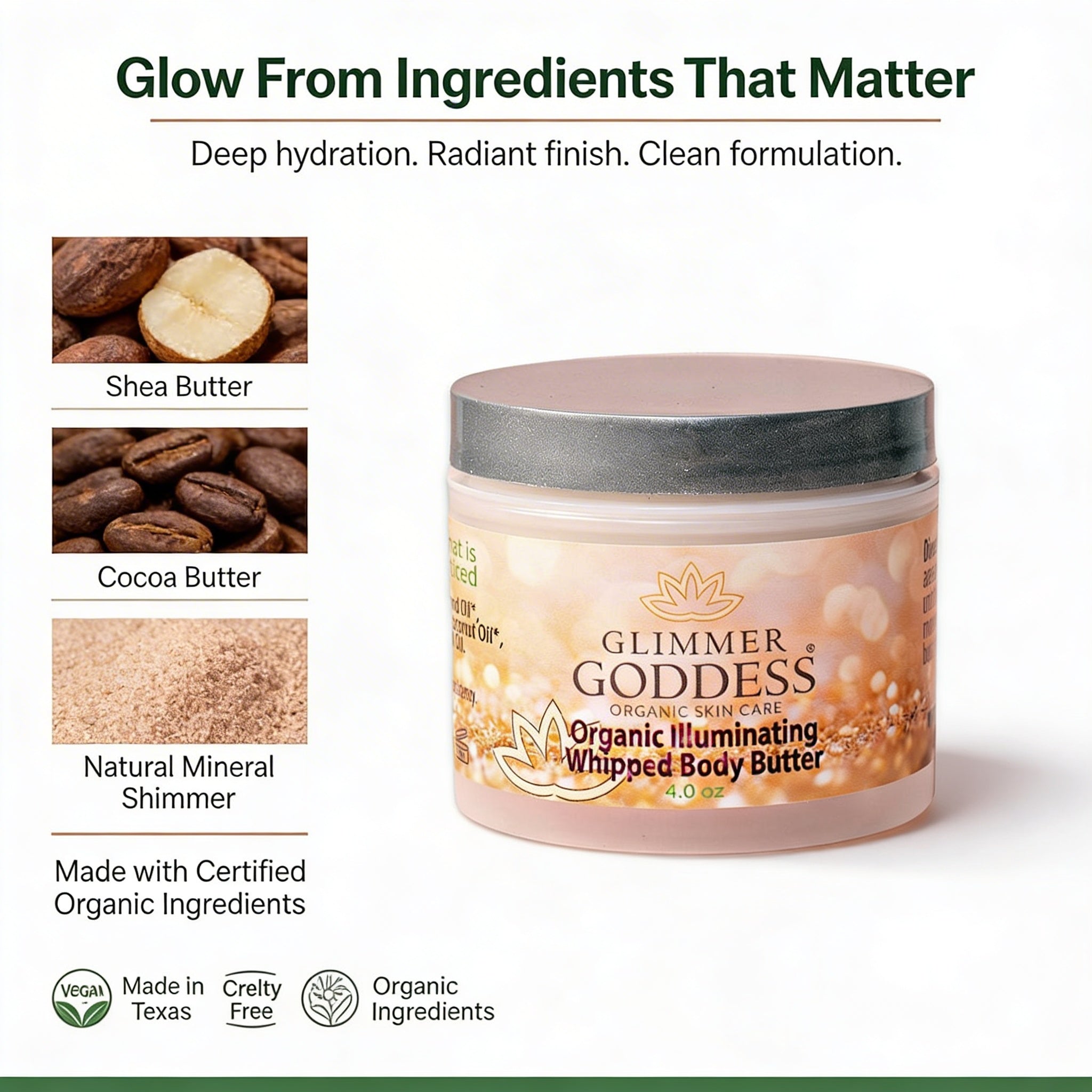 Organic Shimmering Body Butter – Radiant Glow + Deep Hydration
