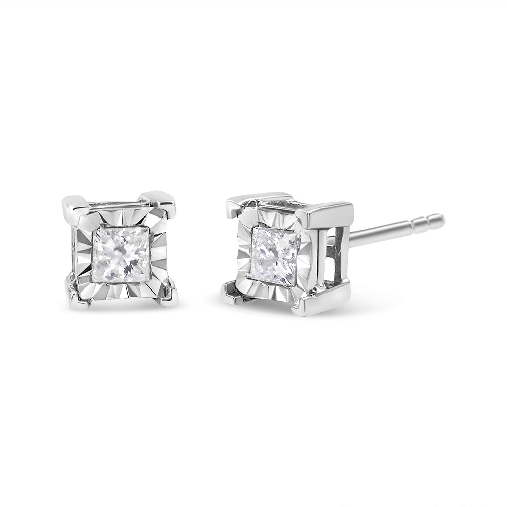 .925 Sterling Silver 1.0 Cttw Miracle Set Princess-cut Diamond Solitaire Stud Earrings (H-I Color, I2-I3 Clarity)